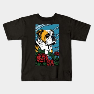 Bulldog Vibrant Tropical Flower Tall Retro Vintage Digital Pop Art Portrait Kids T-Shirt